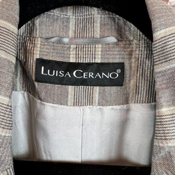 LUISA CERANO gray cotton metallic check plaid lined pockets jacket blazer 8 - Picture 4 of 9
